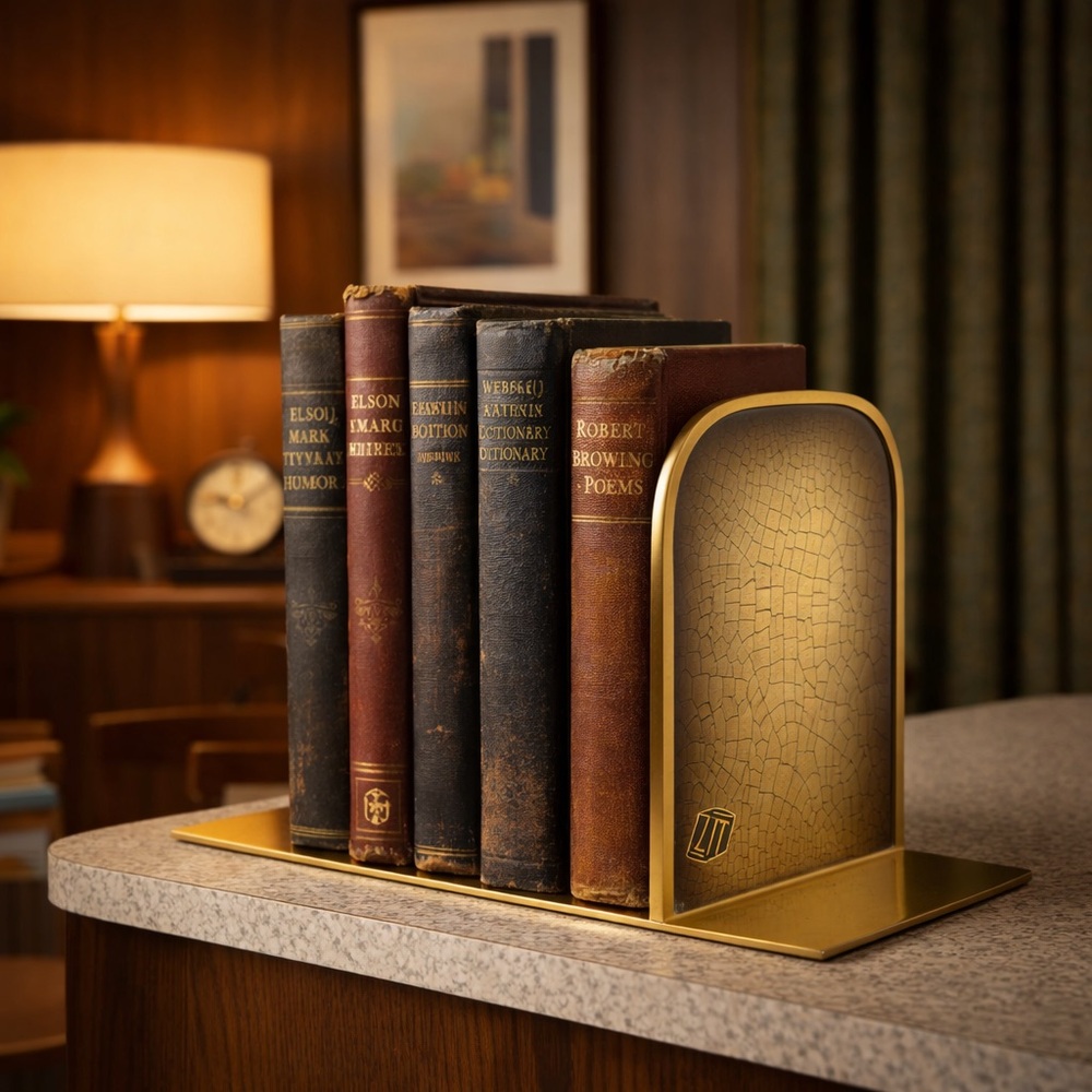 Vintage Brass Metal Bookend Mid Century Modern Gold and Black tones MCM